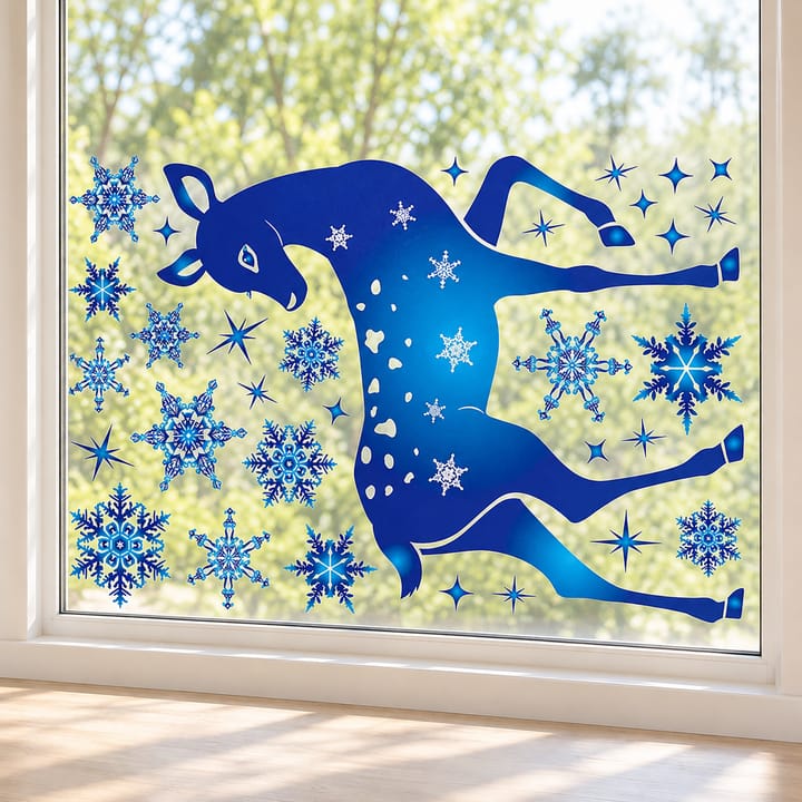 Blue Snowflake and Reindeer Window Clings